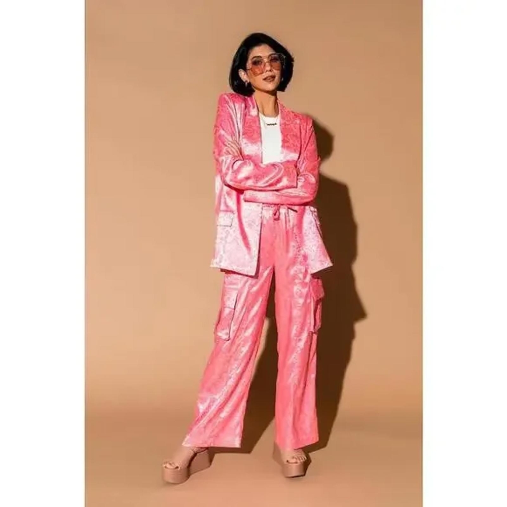 NWT Dressed in Lala Lucky Girl Jacquard Floral Blazer + Cargo Pants Set